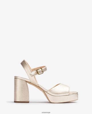 Unisa kvinner Metallisk læreffekt Sandal med bred hæl gull F682Z62 Unisa Loafers